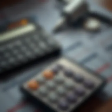 Calculator with financial documents representing conversion calculations