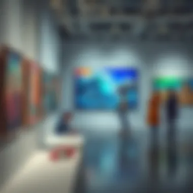 An artist presenting their work in a modern NFT exhibition