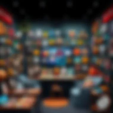 A diverse collection of digital assets displayed in a virtual gallery space