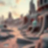 A futuristic digital landscape representing The Sandbox virtual world